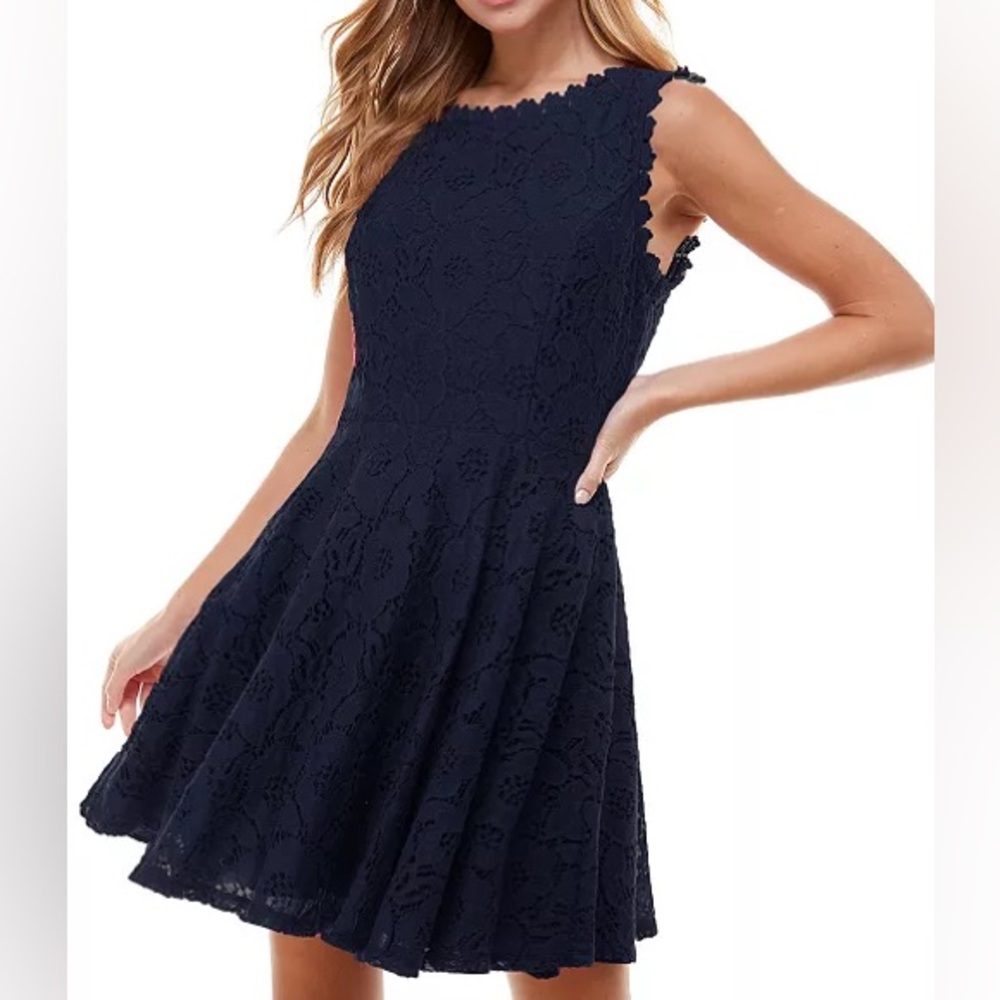 Juniors’ Lace Fit & Flare Dress.